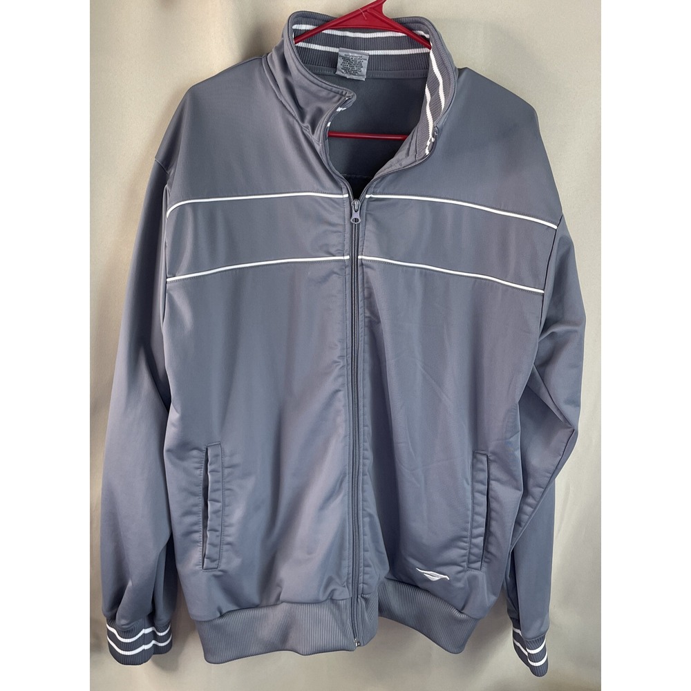 Cheetah Mens Large Track Jacket Grey White Piping Full Zip Mock Neck‎ Vintage